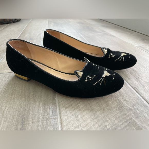 Charlotte Olympia Shoes Charlotte Olympia Black Velvet Cat Ballet
